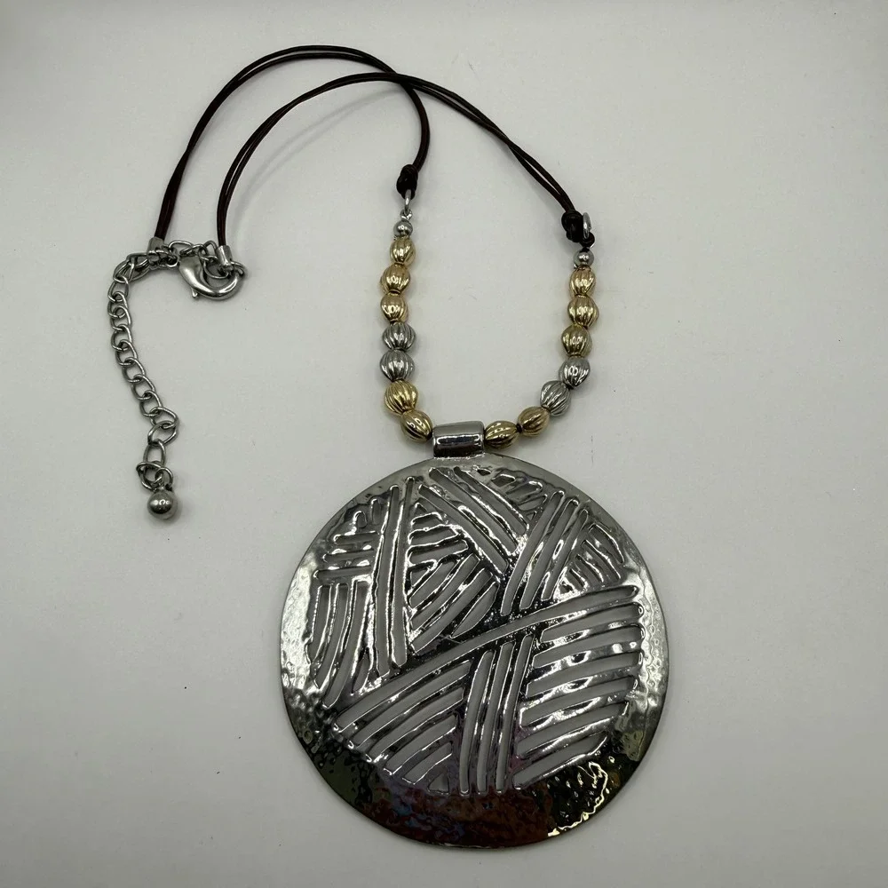 Boho Tribal Geometric‎ Statement Chico's Mixed Metal Cord Pendant Necklace